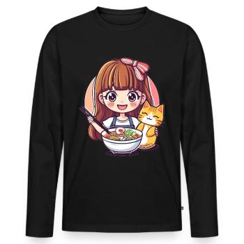 Ramen Cat Lover Cute Anime Girl Eating Ramen Otaku - Männer Premium Bio Langarmshirt - Schwarz - Vorne - Nico (187cm)