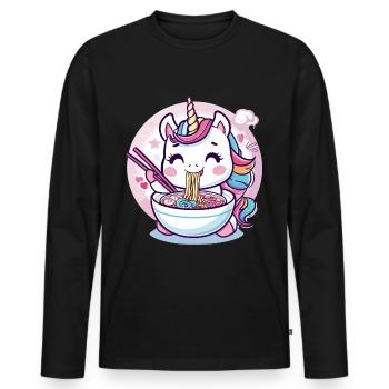 Unicorn eating Ramen Noodle Soup Cute Graphic - Men's Premium Organic Long Sleeve Shirt - black - Front - Nico (187cm)