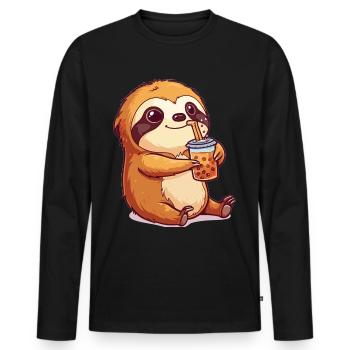 Sloth Drinking Bubble Tea Boba Anime Cute Graphic - Men's Premium Organic Long Sleeve Shirt - black - Front - Nico (187cm)