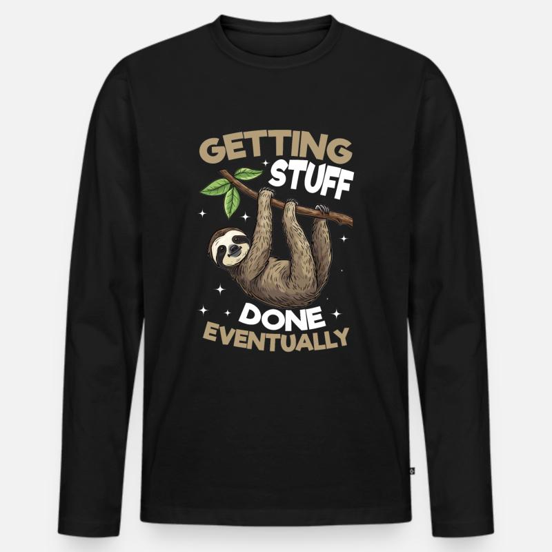 Funny Lazy Sloth Getting stuff done, eventually Men's Premium Organic Long Sleeve Shirt