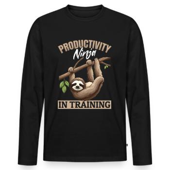 Funny Lazy Sloth Productivity ninja in training - Männer Premium Bio Langarmshirt - Schwarz - Vorne - Nico (187cm)
