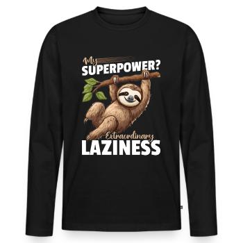 Lazy Sloth My superpower? Extraordinary laziness. - Men's Premium Organic Long Sleeve Shirt - black - Front - Nico (187cm)