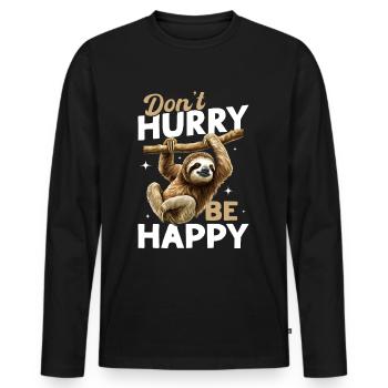 Funny Lazy Sloth Don´t Hurry Be Happy - Männer Premium Bio Langarmshirt - Schwarz - Vorne - Nico (187cm)