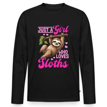 Funny Lazy Sloth Just a Girl Who Loves Sloths - Männer Premium Bio Langarmshirt - Schwarz - Vorne - Nico (187cm)