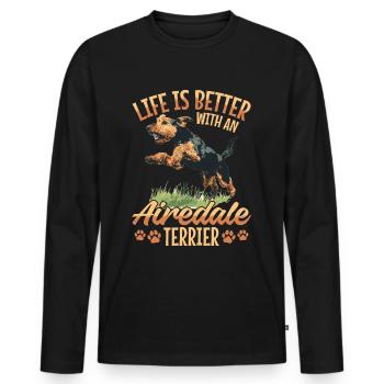 La vie des races de chiens est meilleure avec un Airedale Terrier - T-shirt manches longues Premium bio Homme - noir - Devant - Nico (187cm)