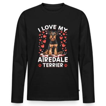 Race de chien J’aime mon Airedale Terrier - T-shirt manches longues Premium bio Homme - noir - Devant - Nico (187cm)