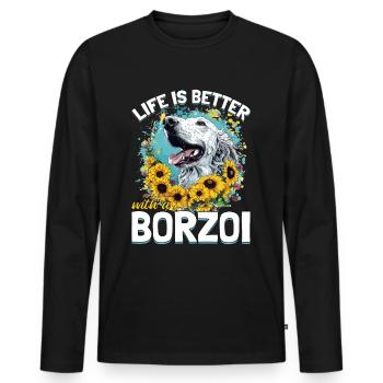 Borzoi Dog Breed Life is Better with a Borzoi - Men's Premium Organic Long Sleeve Shirt - black - Front - Nico (187cm)