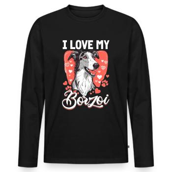 Borzoi Dog Breed I Love my Borzoi - Men's Premium Organic Long Sleeve Shirt - black - Front - Nico (187cm)