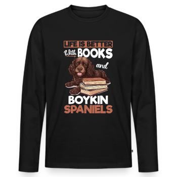 Boykin Spaniel Dog Breed Life is Better with Books - Men's Premium Organic Long Sleeve Shirt - black - Front - Nico (187cm)