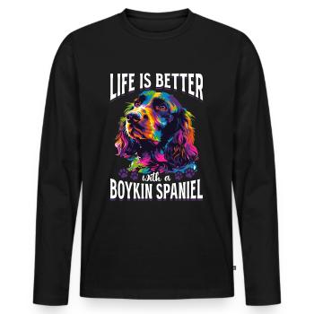 La vie est meilleure avec un épagneul Boykin - T-shirt manches longues Premium bio Homme - noir - Devant - Nico (187cm)