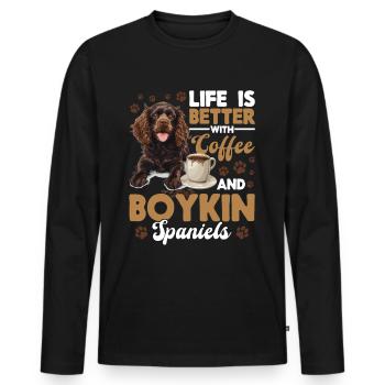 Boykin Spaniel Dog Life is Better with Coffee - Männer Premium Bio Langarmshirt - Schwarz - Vorne - Nico (187cm)