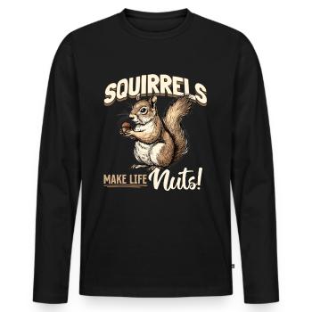 Funny Squirrel Animal Squirrels make life nuts! - Men's Premium Organic Long Sleeve Shirt - black - Front - Nico (187cm)