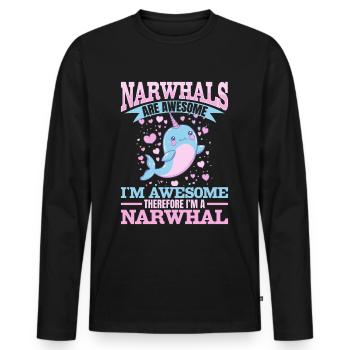 Drôle de narval animal Les narvals sont géniaux - T-shirt manches longues Premium bio Homme - noir - Devant - Nico (187cm)