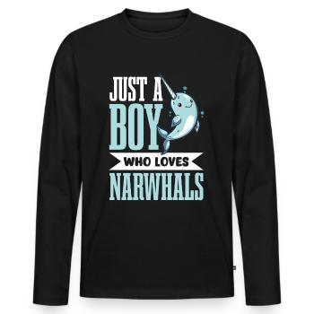 Drôle d’animal narval juste un garçon qui aime le narval - T-shirt manches longues Premium bio Homme - noir - Devant - Nico (187cm)