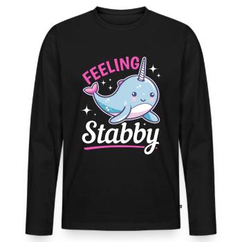 Funny Narwhal Animal Feeling Stabby - Männer Premium Bio Langarmshirt - Schwarz - Vorne - Nico (187cm)