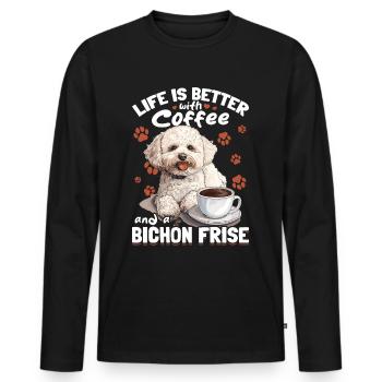 Bichon Frise Dog Breed Life is Better with Coffee - Männer Premium Bio Langarmshirt - Schwarz - Vorne - Nico (187cm)