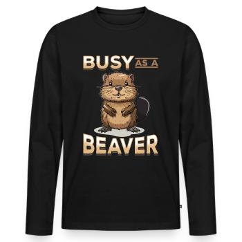 Funny Beaver Animal Busy as a beaver - Men's Premium Organic Long Sleeve Shirt - black - Front - Nico (187cm)