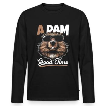 Funny Beaver Animal A dam good time - Men's Premium Organic Long Sleeve Shirt - black - Front - Nico (187cm)