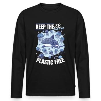Drôle d’animal requin-baleine Gardez la mer sans plastique - T-shirt manches longues Premium bio Homme - noir - Devant - Nico (187cm)
