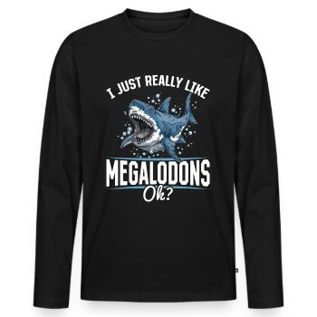 Requin animal J’aime beaucoup les mégalodons, d’accord ? - T-shirt manches longues Premium bio Homme - noir - Devant - Nico (187cm)