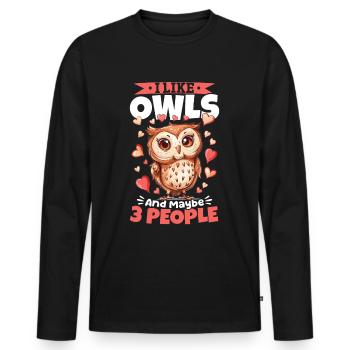 Owl Nocturnal Bird Animal I Like Owls - Männer Premium Bio Langarmshirt - Schwarz - Vorne - Nico (187cm)