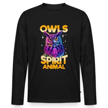 Owl Nocturnal Bird Animal Owls are my spirit - Männer Premium Bio Langarmshirt - Schwarz - Vorne - Nico (187cm)