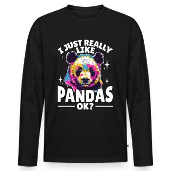 Funny Panda Animal I Just Really Like Pandas, Ok? - Men's Premium Organic Long Sleeve Shirt - black - Front - Nico (187cm)