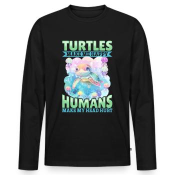 Funny Sea Turtle Animal Turtles Make Me Happy - Männer Premium Bio Langarmshirt - Schwarz - Vorne - Nico (187cm)