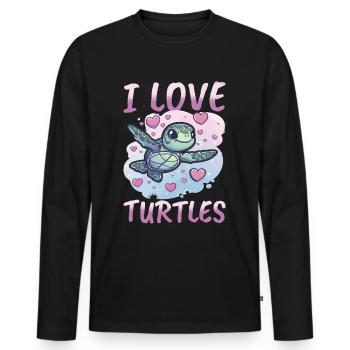Funny Sea Turtle Animal I Love Turtles - Men's Premium Organic Long Sleeve Shirt - black - Front - Nico (187cm)
