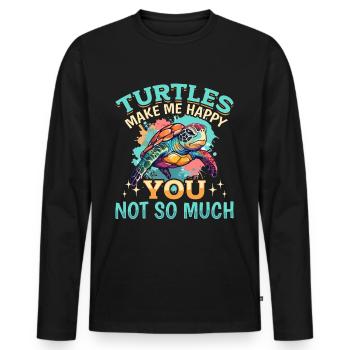 Funny Sea Turtle Animal Turtles Make Me Happy - Männer Premium Bio Langarmshirt - Schwarz - Vorne - Nico (187cm)
