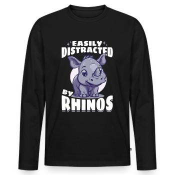 Rhinozeros Animal Easily Distracted By Rhinos - Männer Premium Bio Langarmshirt - Schwarz - Vorne - Nico (187cm)