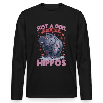 Funny Hippo Hippopotamus Animal Just A Girl Who - Men's Premium Organic Long Sleeve Shirt - black - Front - Nico (187cm)
