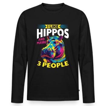 Hippo Hippopotamus Animal I Like Hippos - Männer Premium Bio Langarmshirt - Schwarz - Vorne - Nico (187cm)