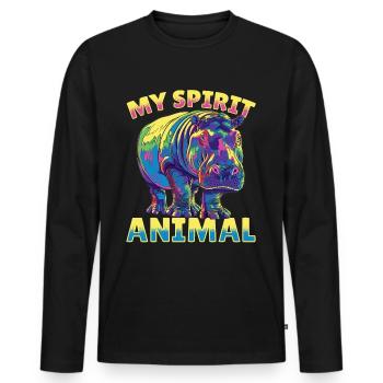 Funny Hippo Hippopotamus Animal my spirit animal - Men's Premium Organic Long Sleeve Shirt - black - Front - Nico (187cm)