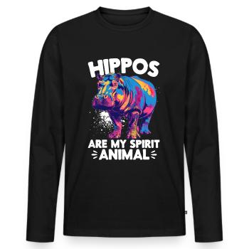 Hippo Hippopotamus Animal Hippos are my spirit - Men's Premium Organic Long Sleeve Shirt - black - Front - Nico (187cm)