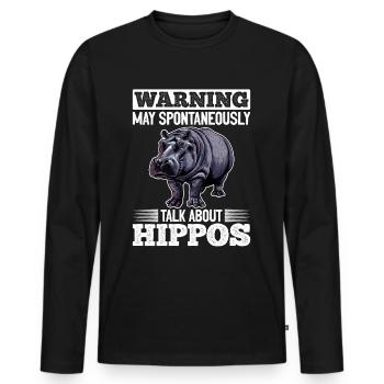 Funny Hippo Hippopotamus Animal Warning - Männer Premium Bio Langarmshirt - Schwarz - Vorne - Nico (187cm)