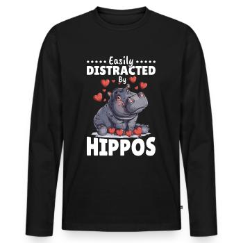 Hippo Hippopotamus Animal Easily Distracted By - Männer Premium Bio Langarmshirt - Schwarz - Vorne - Nico (187cm)