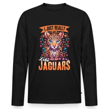Drôle d’animal jaguar J’aime vraiment les jaguars, ok - T-shirt manches longues Premium bio Homme - noir - Devant - Nico (187cm)