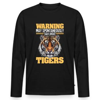 Funny Tiger Animal Warning May Spontaneously - Men's Premium Organic Long Sleeve Shirt - black - Front - Nico (187cm)