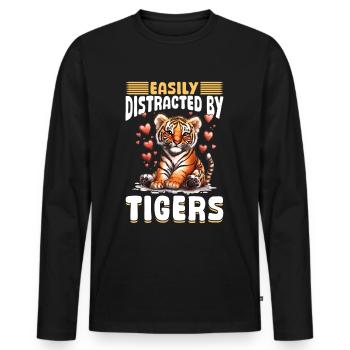Funny Tiger Animal Easily Distracted By Tigers - Men's Premium Organic Long Sleeve Shirt - black - Front - Nico (187cm)