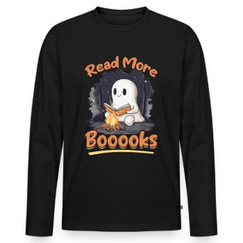 Teacher Halloween Ghost - Read More Booooks - Men's Premium Organic Long Sleeve Shirt - black - Front - Nico (187cm)