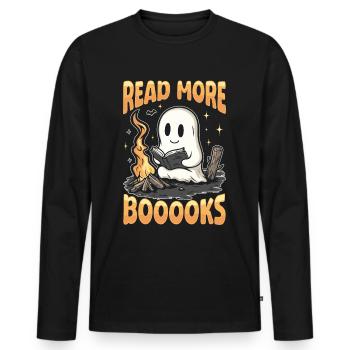 Teacher Halloween Ghost Reading Book - Men's Premium Organic Long Sleeve Shirt - black - Front - Nico (187cm)