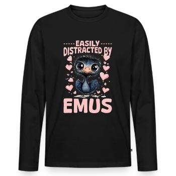 Drôle d’animal émeu facilement distrait par les émeus - T-shirt manches longues Premium bio Homme - noir - Devant - Nico (187cm)