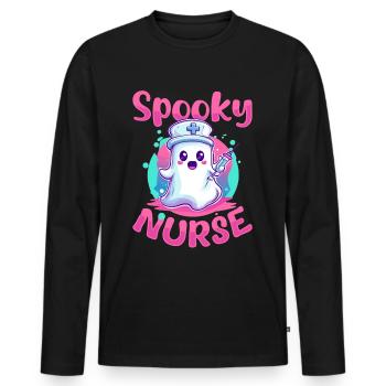Funny Nurse Halloween Ghost Spooky Nurse - Men's Premium Organic Long Sleeve Shirt - black - Front - Nico (187cm)