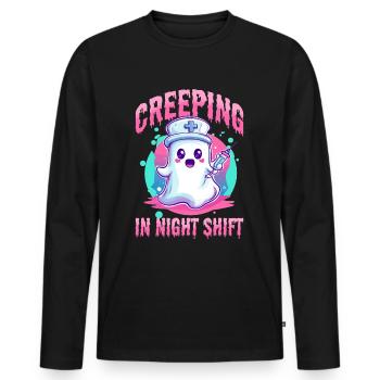 Nurse Halloween Ghost Creeping in Night Shift - Men's Premium Organic Long Sleeve Shirt - black - Front - Nico (187cm)