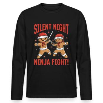 Christmas Gingerbread Silent night, ninja fight! - Men's Premium Organic Long Sleeve Shirt - black - Front - Nico (187cm)