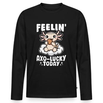 Drôle Axolotl Kawaii se sentant Axo-chanceux aujourd’hui - T-shirt manches longues Premium bio Homme - noir - Devant - Nico (187cm)
