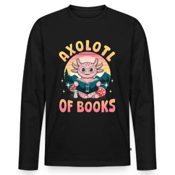 Funny Axolotl Books Kawaii Axolotl of Books! - Men's Premium Organic Long Sleeve Shirt - black - Front - Nico (187cm)