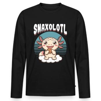 Drôle Axolotl avec biscuit Kawaii Snaxolotl - T-shirt manches longues Premium bio Homme - noir - Devant - Nico (187cm)