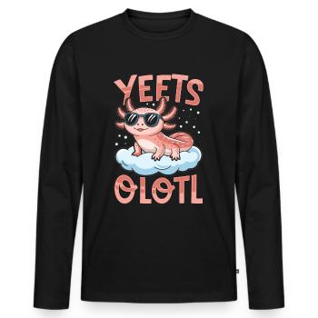 Funny Axolotl with sunglasses Kawaii Yeets Olotl - Men's Premium Organic Long Sleeve Shirt - black - Front - Nico (187cm)